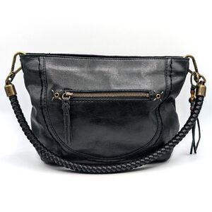 The Sak Indigo Demi Shoulder Bag Black Leather Purse w/ Braided Handle